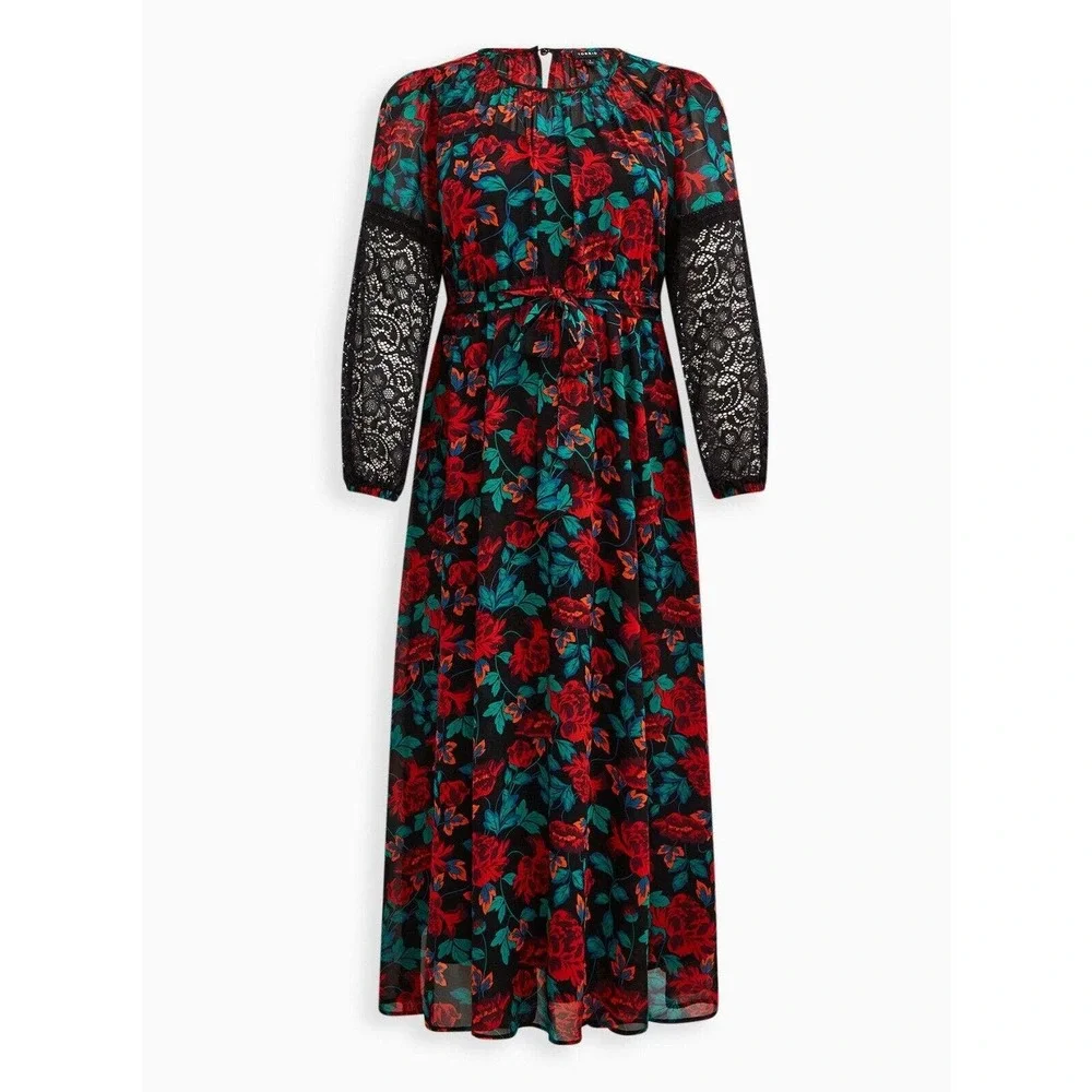 *Read* Torrid SHEER Maxi Peasant Dress Chiffon Floral *Minus Belt Plus Size 2 2X - Picture 14 of 14